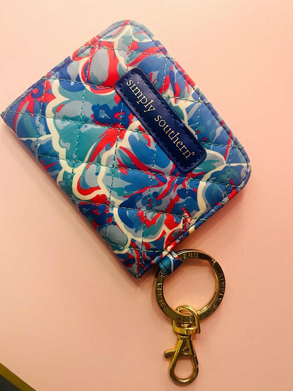 Simply Southern Blue Red Floral Quilted Card Holder Keychain